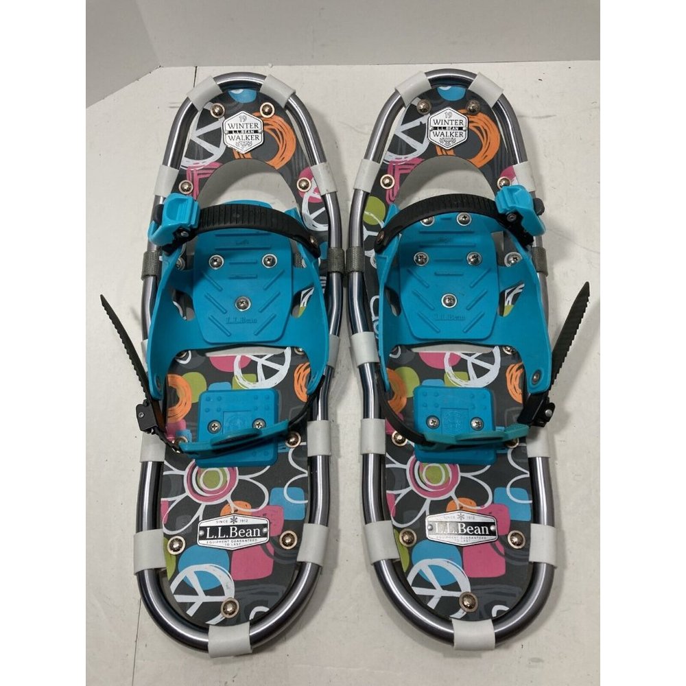 LL Bean Snow Shoes Winter Walker 19” Flower Peace Hippie Kids Youth Excellent Co